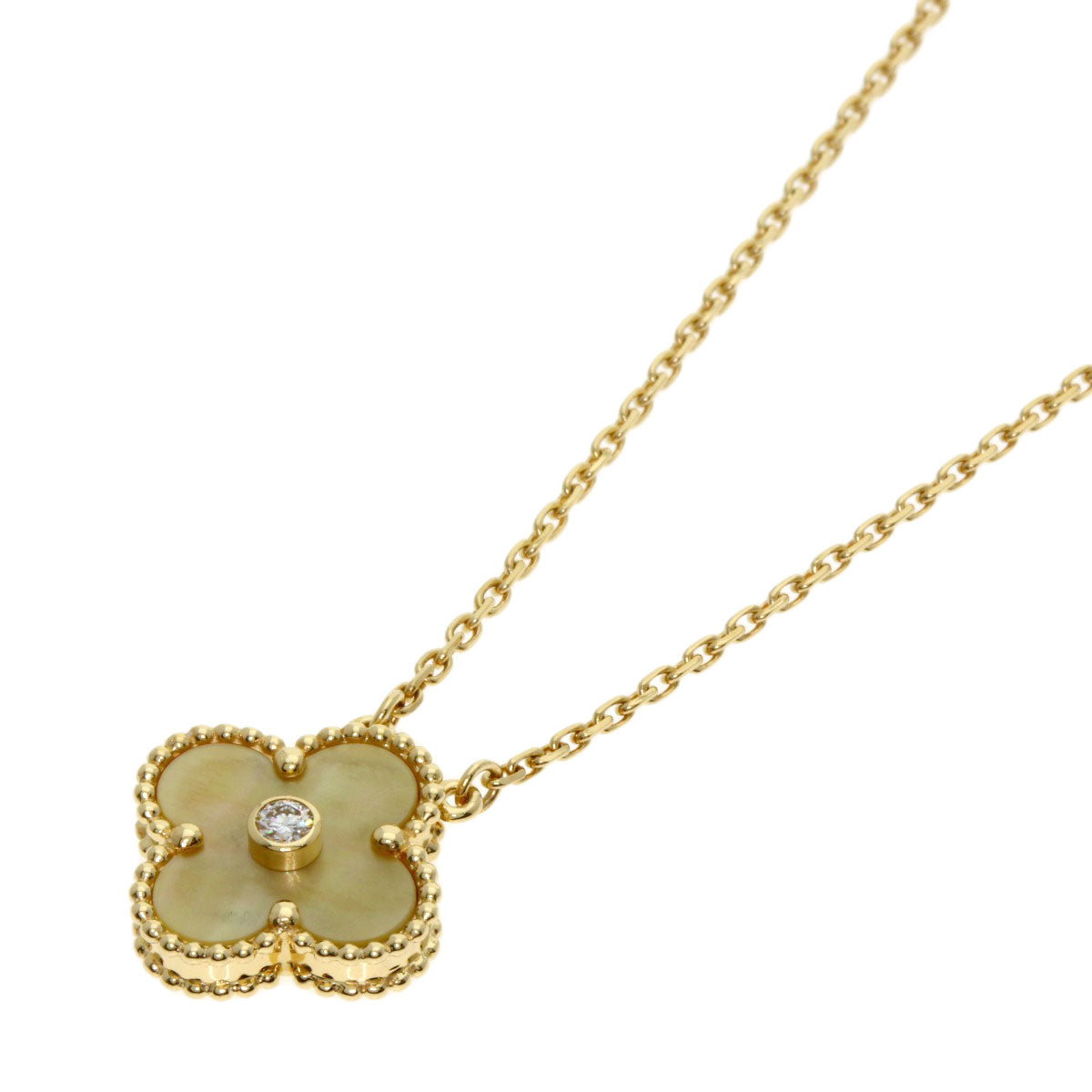 Van Cleef & Arpels Vintage Alhambra 2018 Limited Edition Shell Diamond Necklace K18 Yellow Gold Ladies [Used]