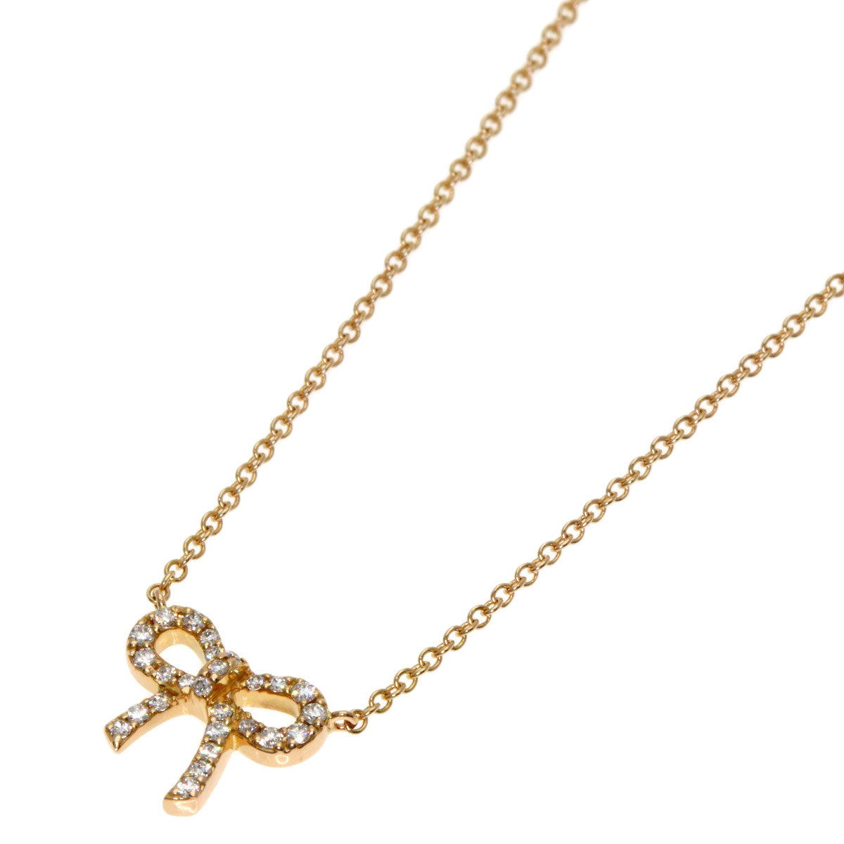 TIFFANY&Co. Metro Bow Diamond Necklace K18 Pink Gold Ladies [Used]