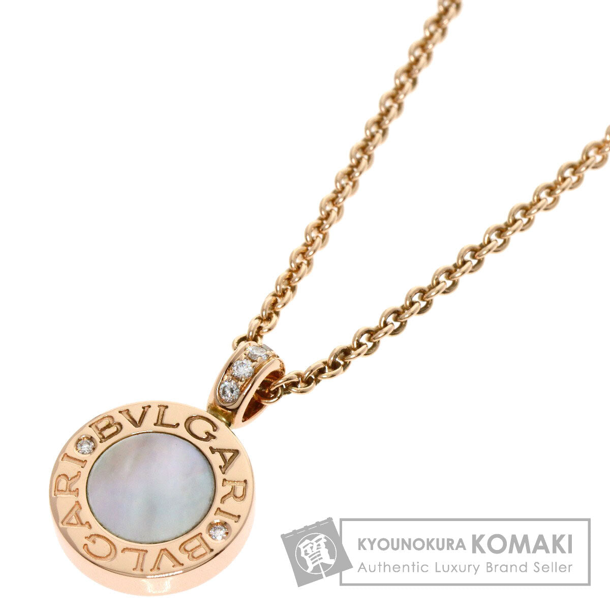 BVLGARI BVLGARI BVLGARI Shell Onyx Diamond Necklace K18 Pink Gold Ladies [Used]
