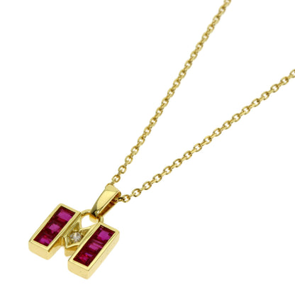 MIKIMOTO M logo Ruby Diamond Necklace K18 Yellow Gold Ladies [Used]