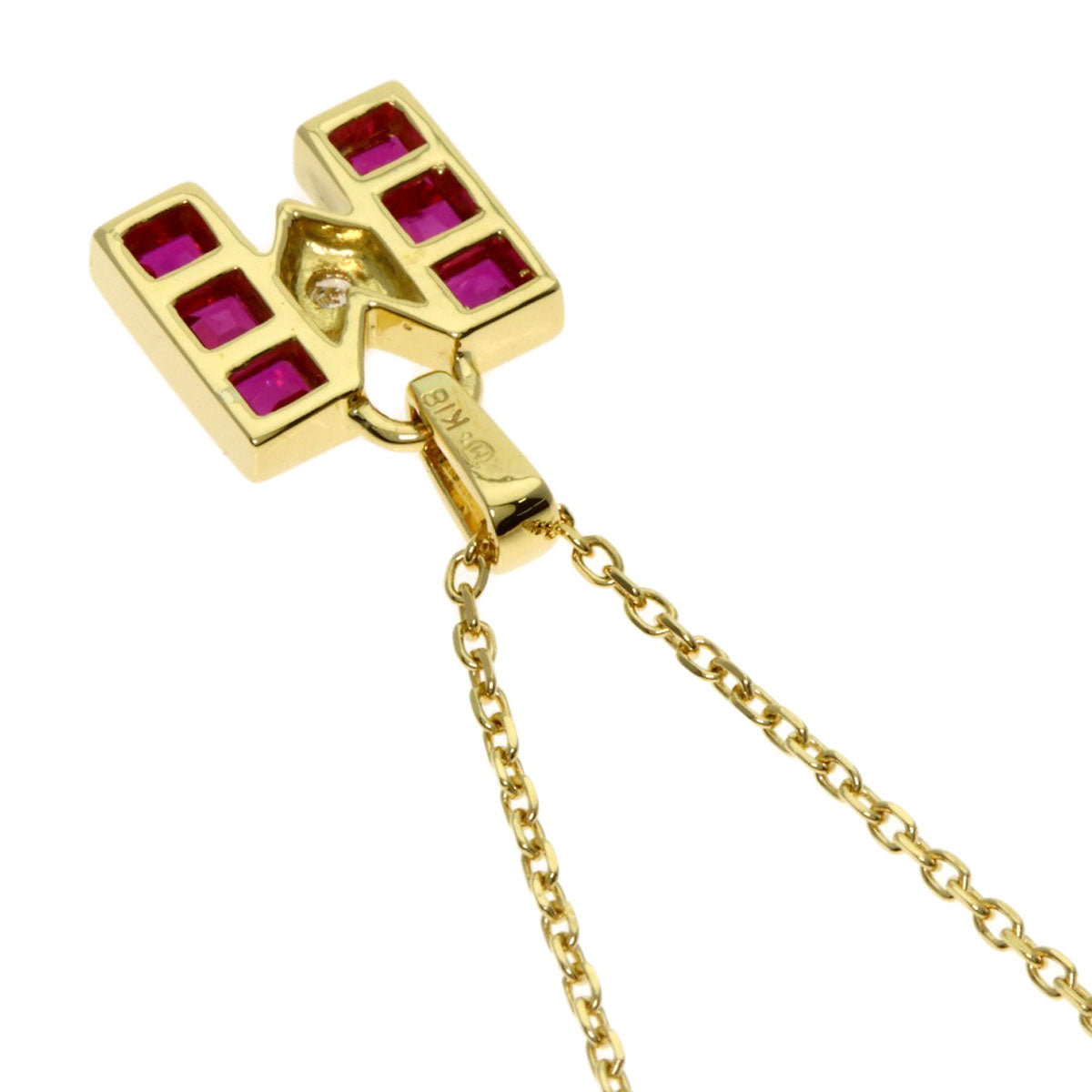 MIKIMOTO M logo Ruby Diamond Necklace K18 Yellow Gold Ladies [Used]
