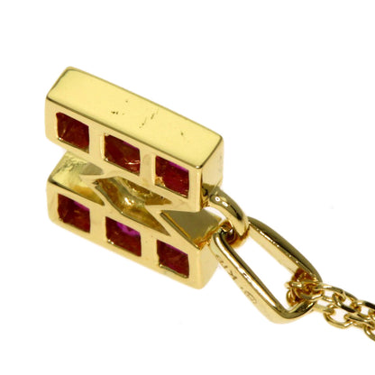 MIKIMOTO M logo Ruby Diamond Necklace K18 Yellow Gold Ladies [Used]