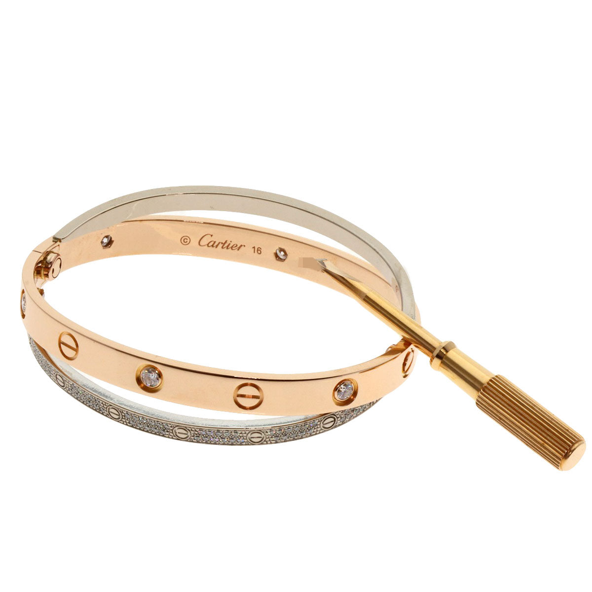 CARTIER Love Bracelet Full Diamond #16 with Driver Bracelet K18 White Gold 18K Pink GoldLadies [Used]