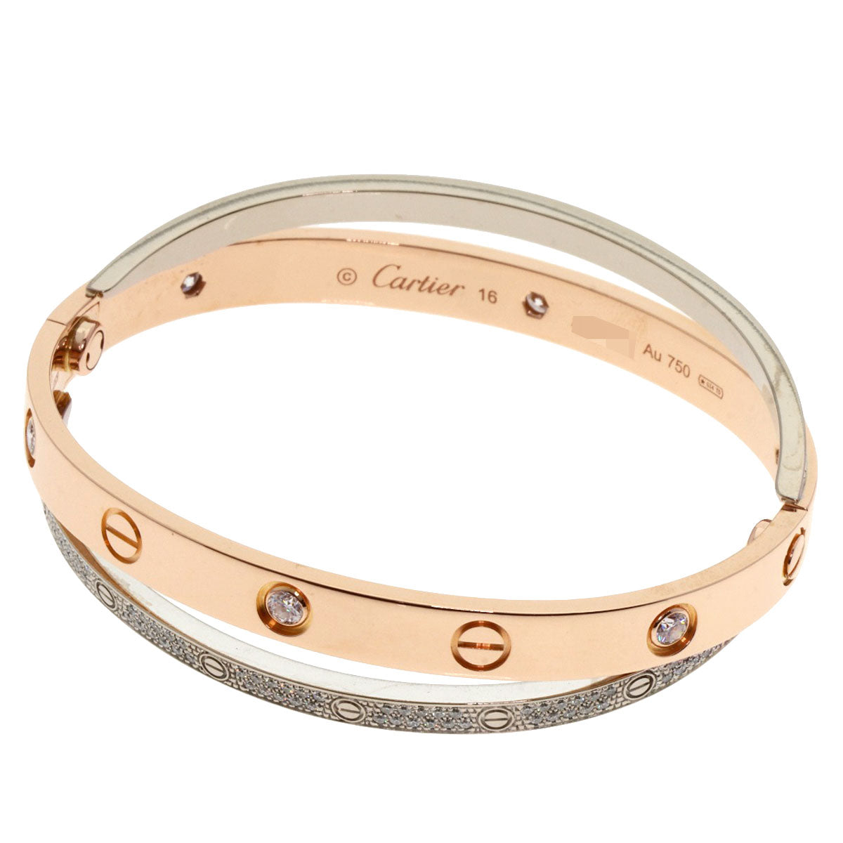 CARTIER Love Bracelet Full Diamond #16 with Driver Bracelet K18 White Gold 18K Pink GoldLadies [Used]