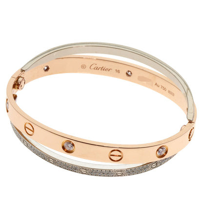 CARTIER Love Bracelet Full Diamond #16 with Driver Bracelet K18 White Gold 18K Pink GoldLadies [Used]