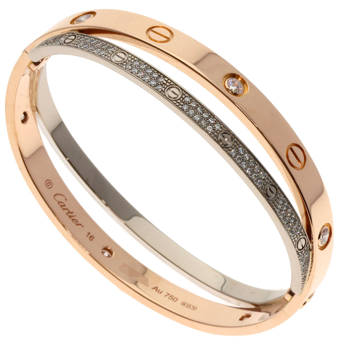 CARTIER Love Bracelet Full Diamond #16 with Driver Bracelet K18 White Gold 18K Pink GoldLadies [Used]