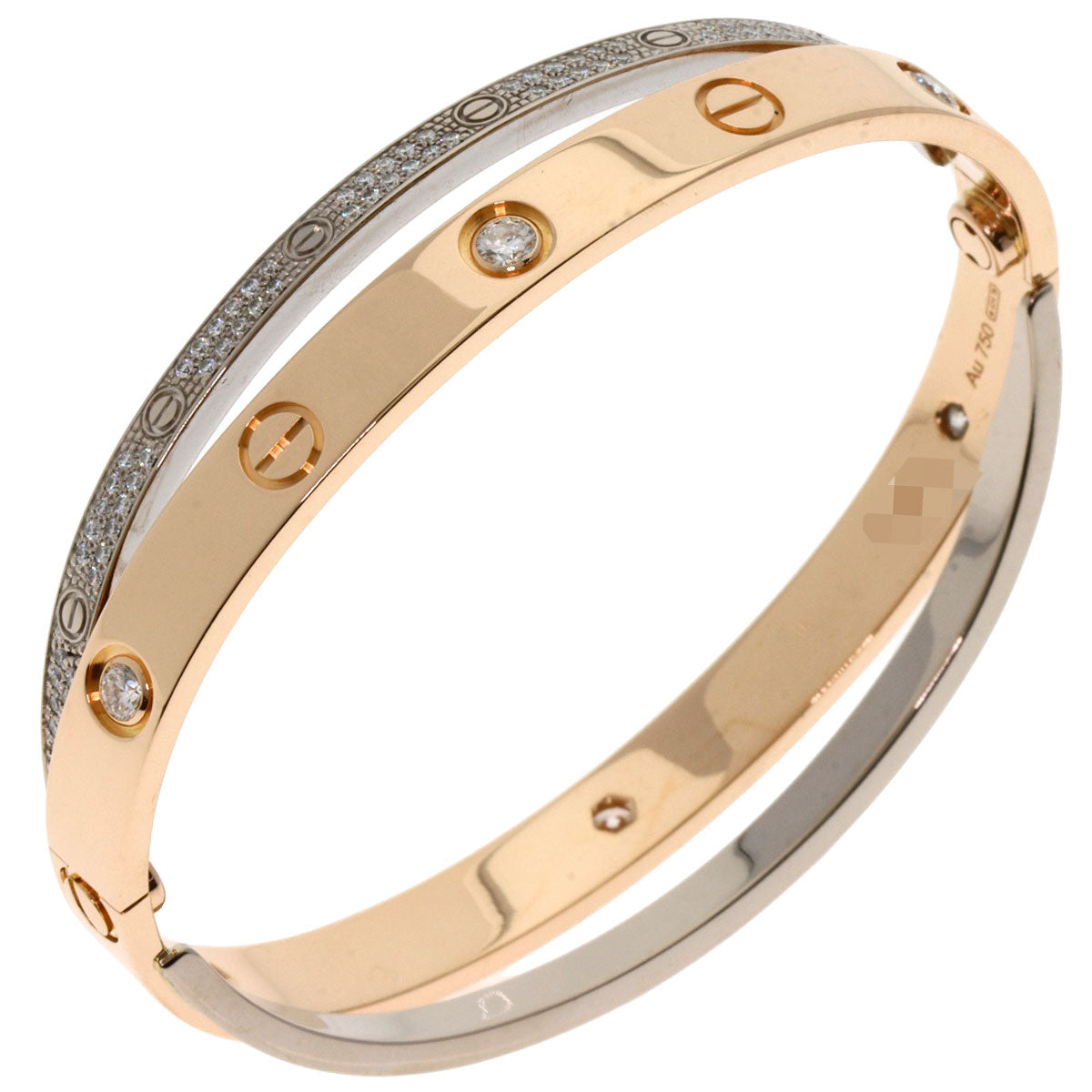 CARTIER Love Bracelet Full Diamond #16 with Driver Bracelet K18 White Gold 18K Pink GoldLadies [Used]