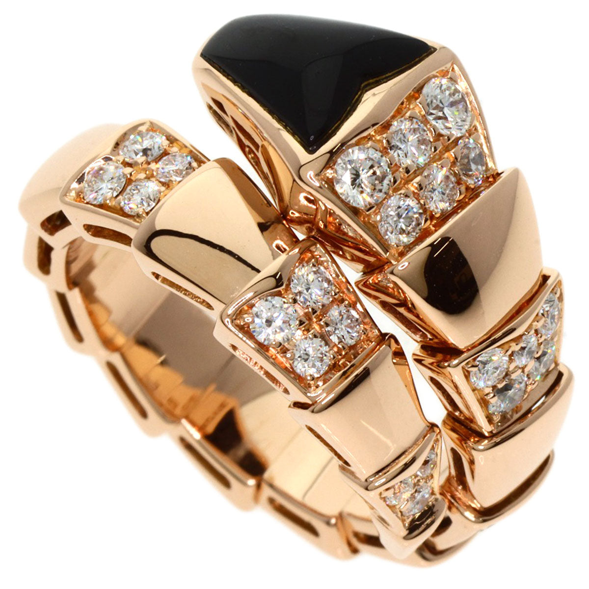 BVLGARI Serpenti Onyx Diamond M Ring K18 Pink Gold Ladies [Used]