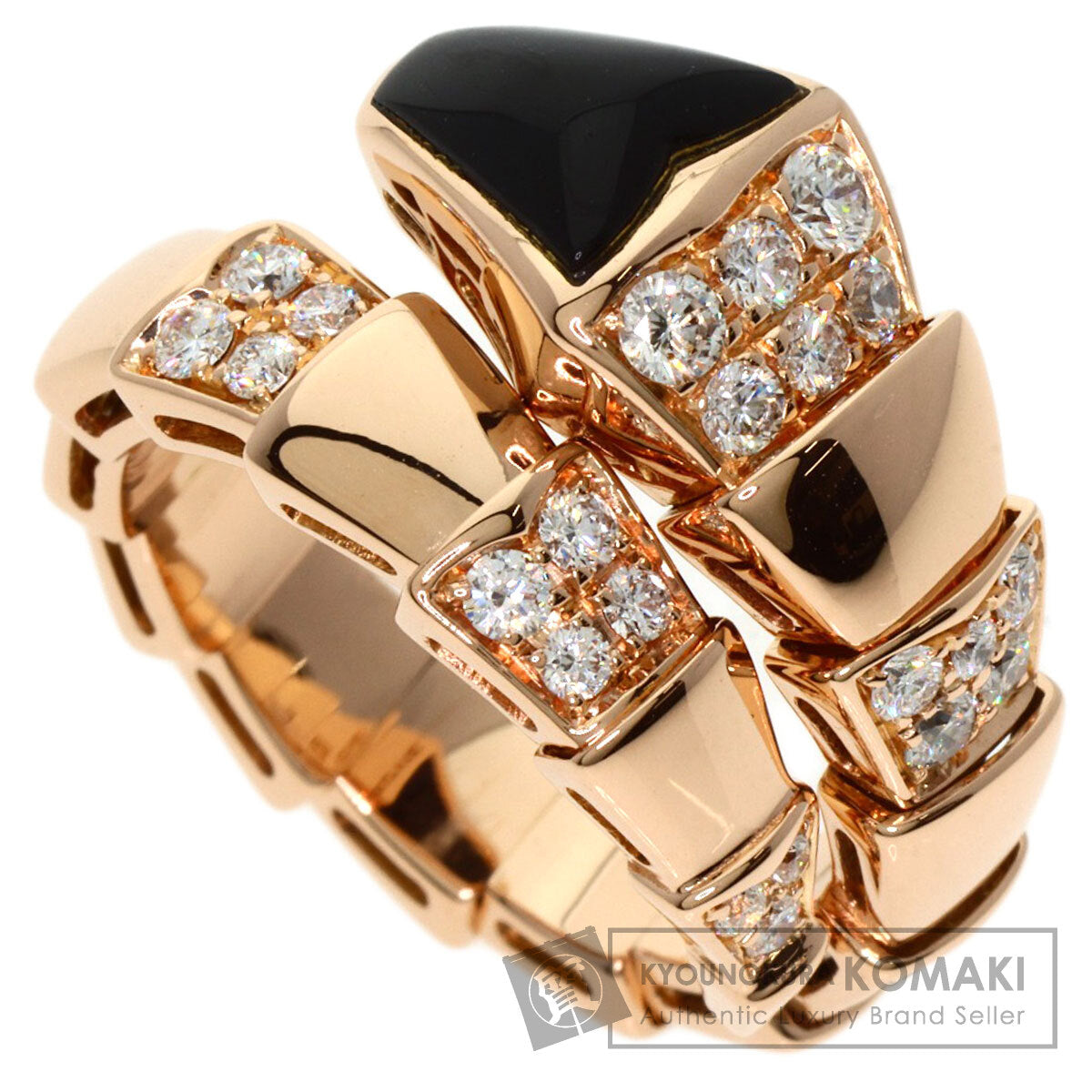 BVLGARI Serpenti Onyx Diamond M Ring K18 Pink Gold Ladies [Used]