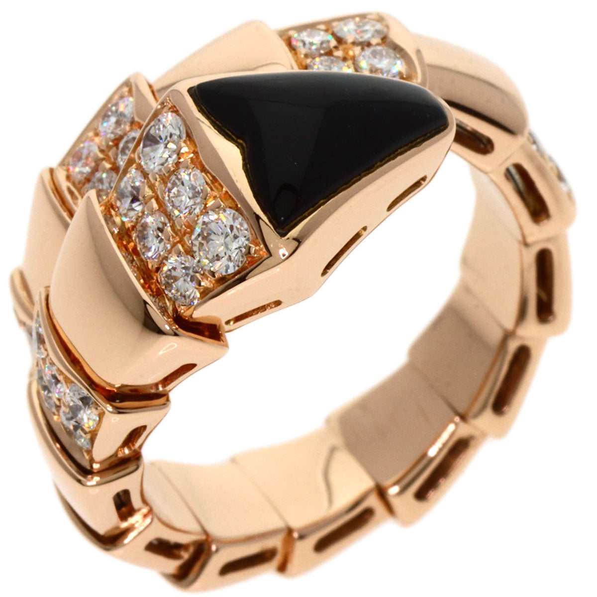 BVLGARI Serpenti Onyx Diamond M Ring K18 Pink Gold Ladies [Used]