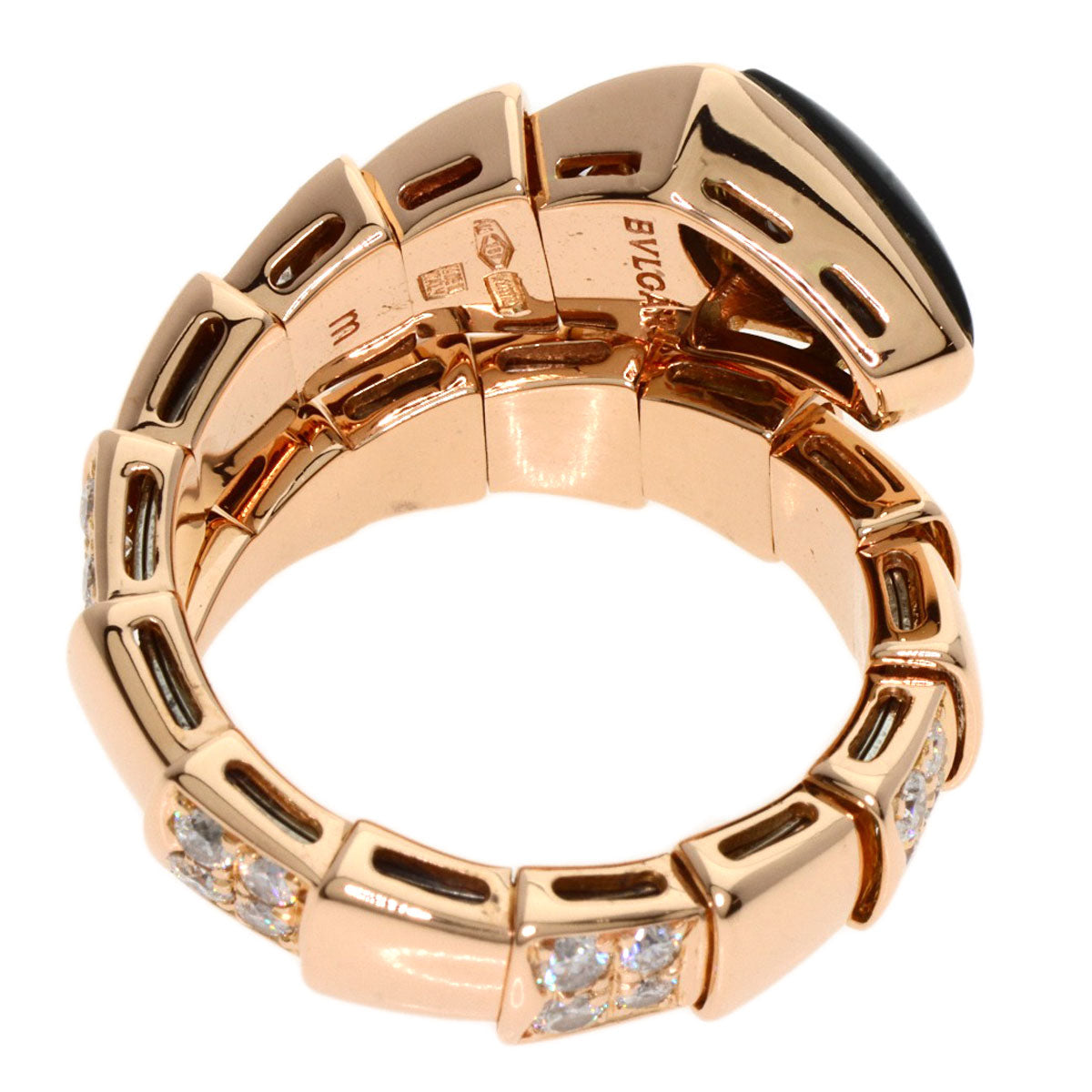 BVLGARI Serpenti Onyx Diamond M Ring K18 Pink Gold Ladies [Used]