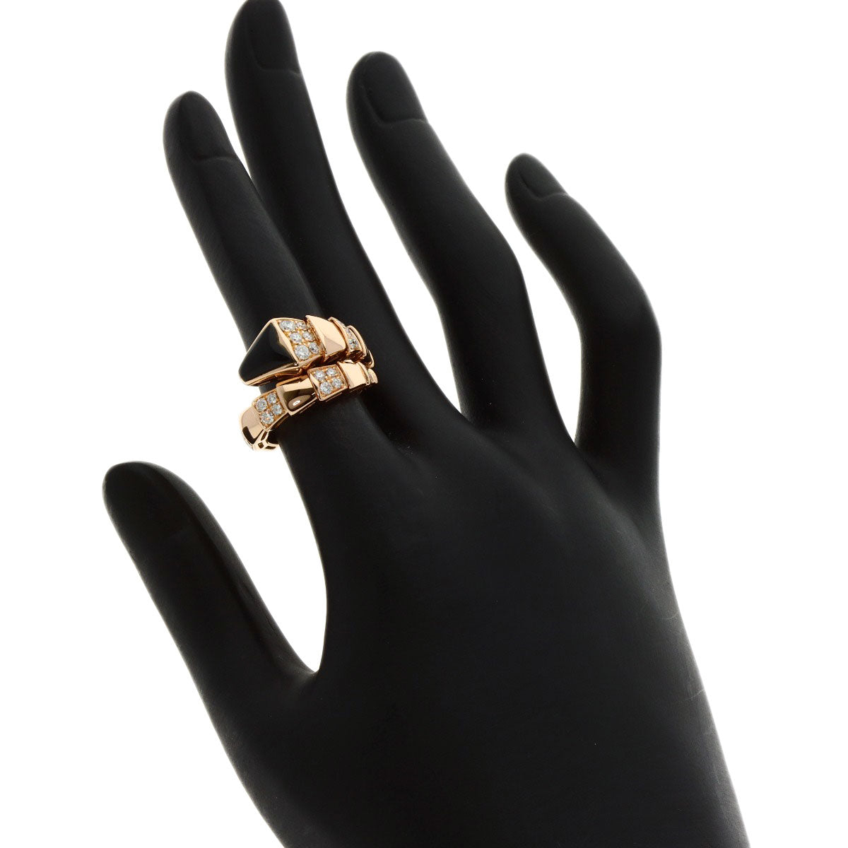 BVLGARI Serpenti Onyx Diamond M Ring K18 Pink Gold Ladies [Used]