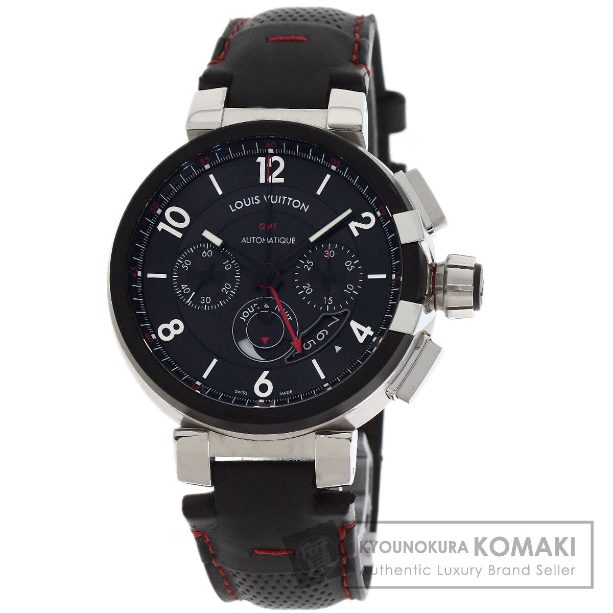 LOUIS VUITTON Tambour Chronograph GMT Evolution Watches Q1052 Stainless Steel/Leather mens