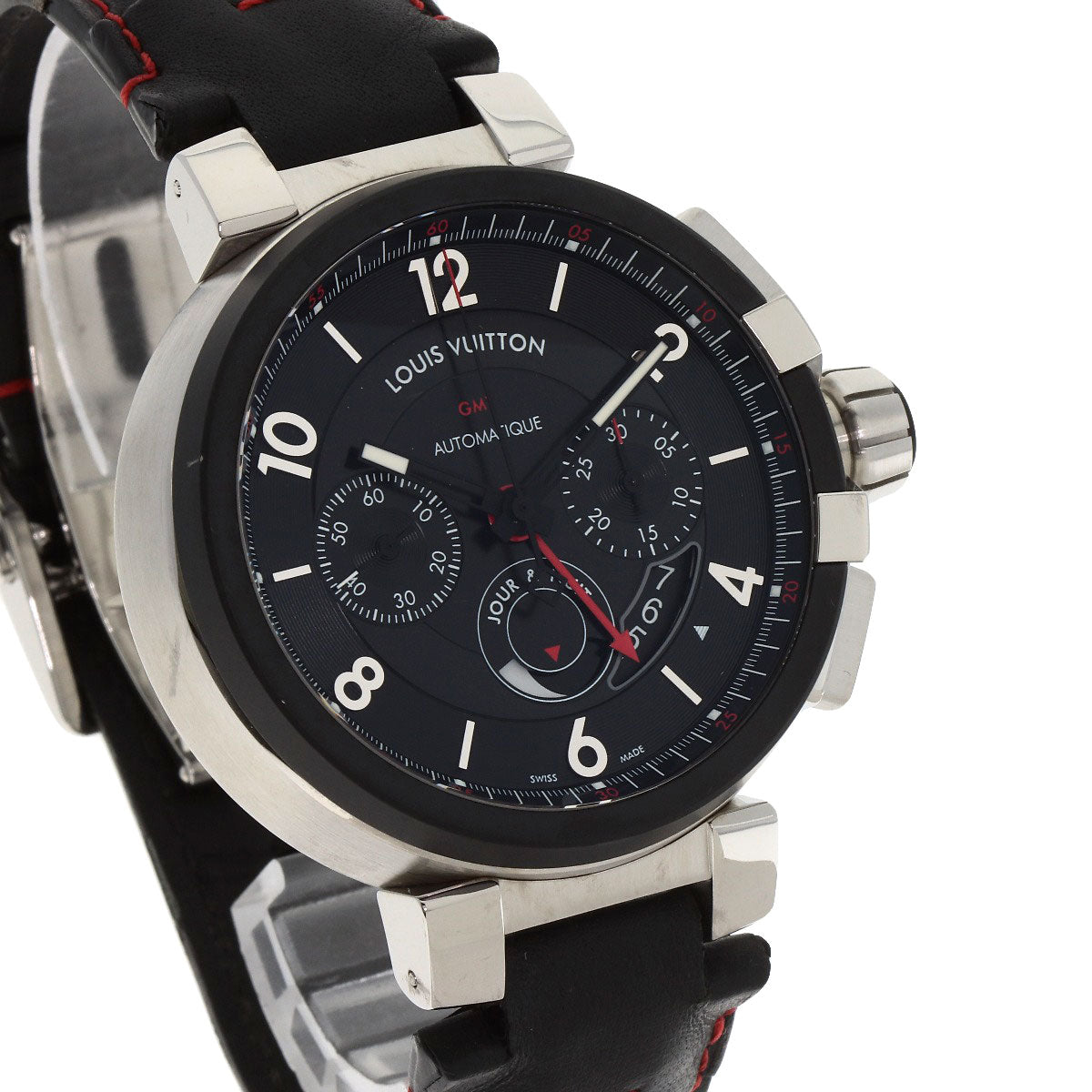 LOUIS VUITTON Tambour Chronograph GMT Evolution Watches Q1052 Stainless Steel/Leather mens