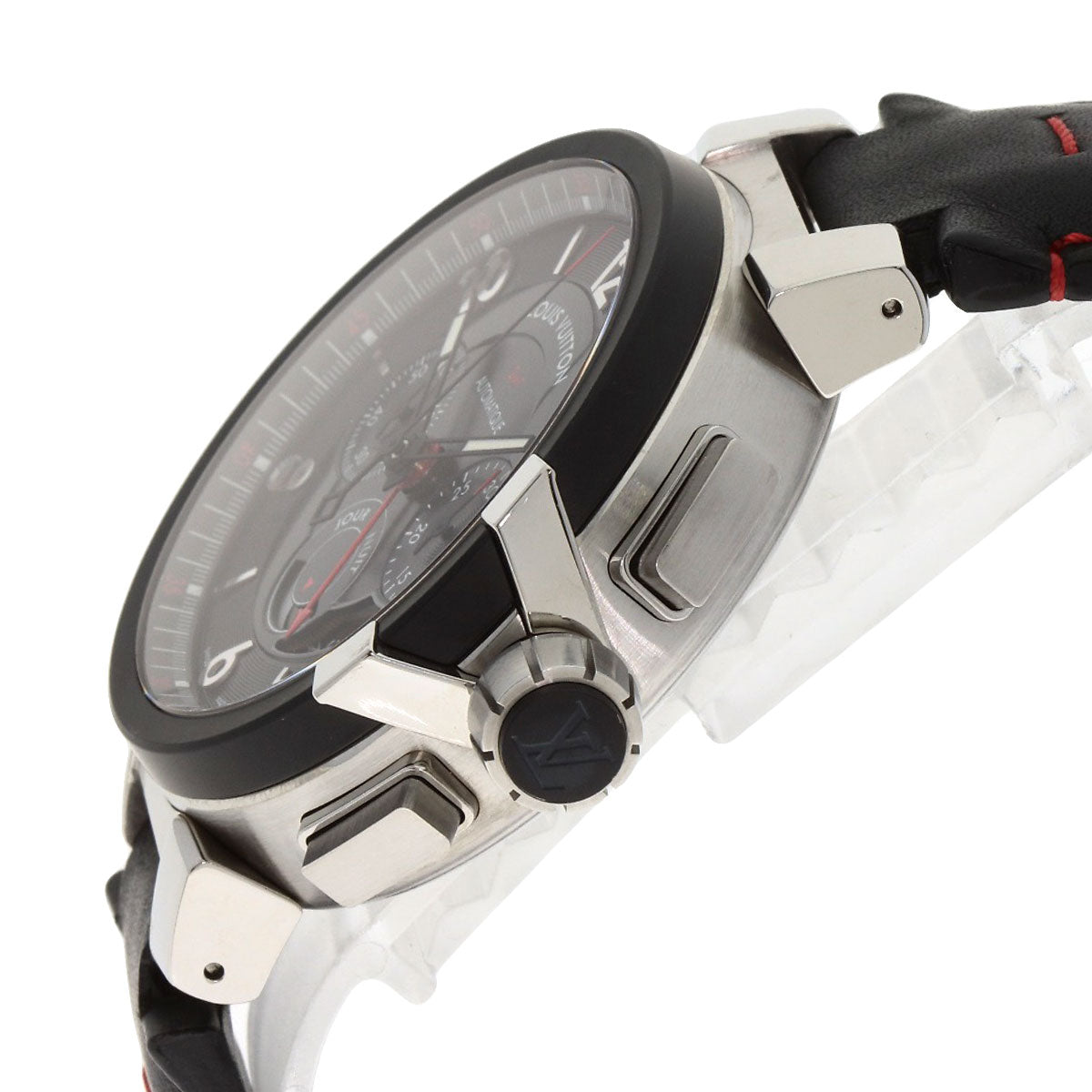 LOUIS VUITTON Tambour Chronograph GMT Evolution Watches Q1052 Stainless Steel/Leather mens