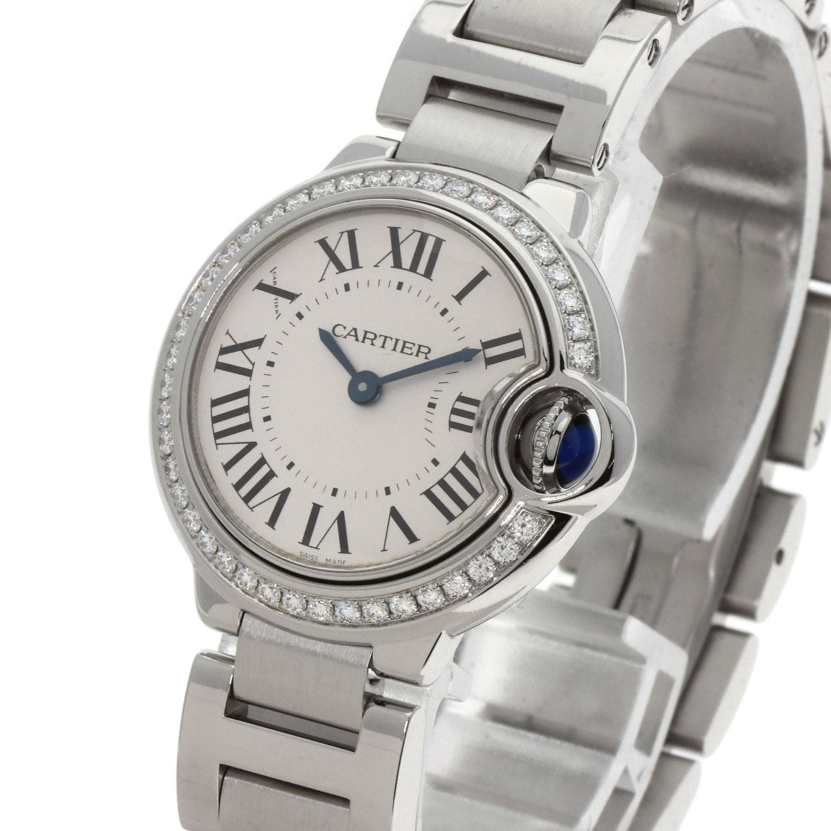 CARTIER Ballon Blue Bezel Diamond Watches W4BB0015 Stainless Steel/Stainless Steel Ladies