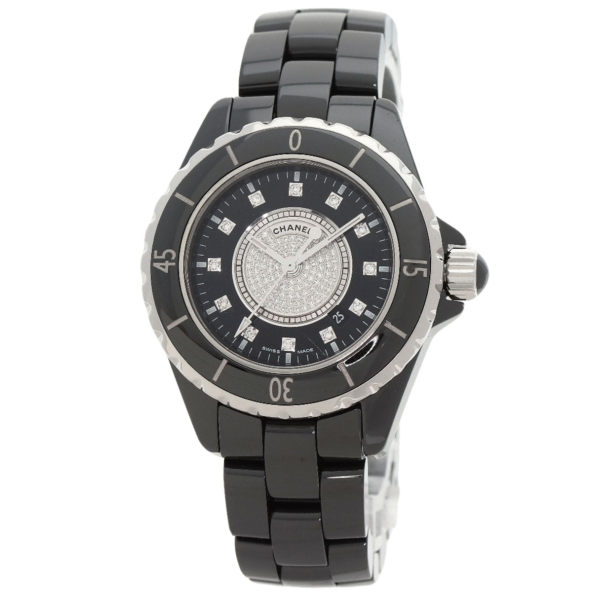 CHANEL J12 1.3" Center Diamond Watches H2122 Ceramic/Ceramic Ladies