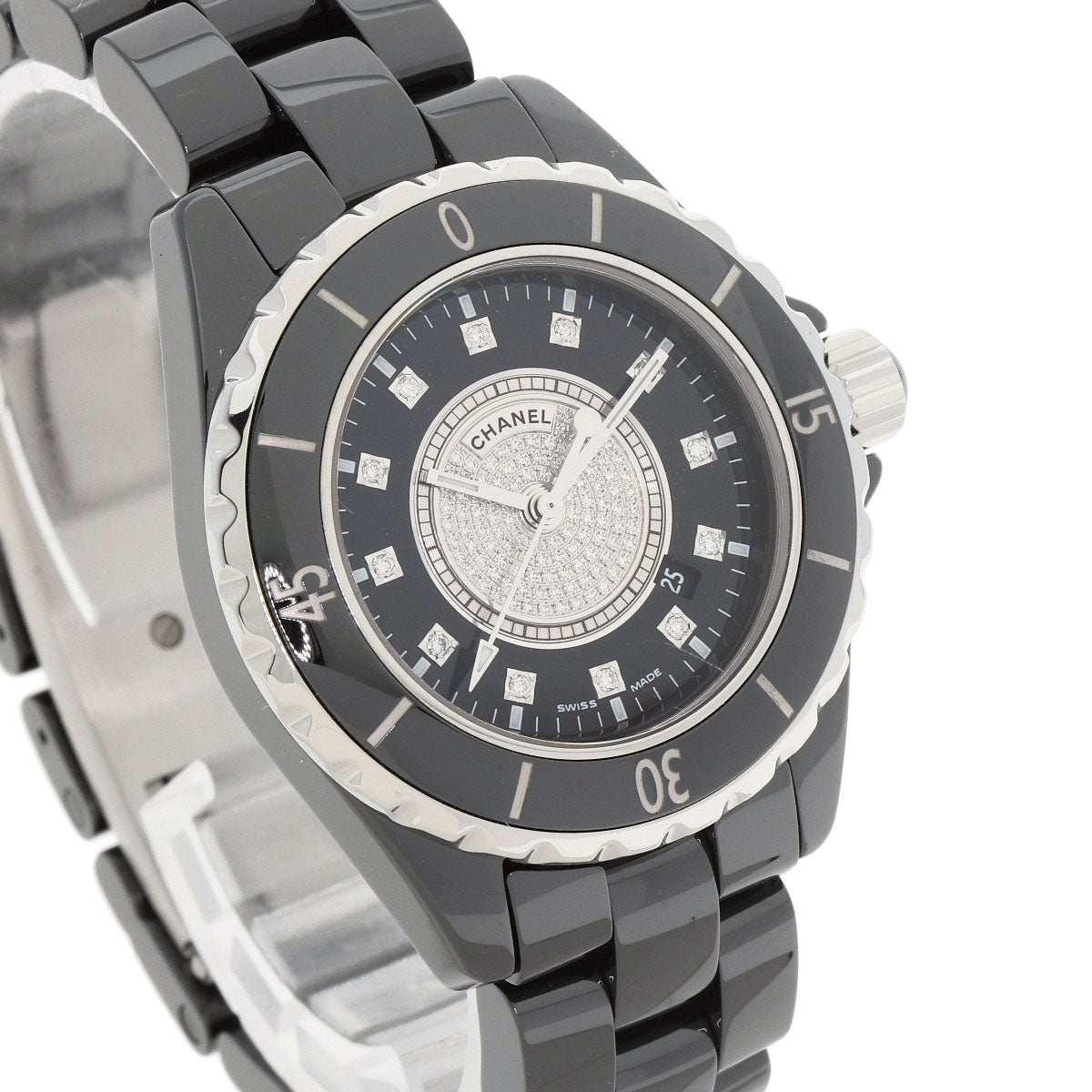CHANEL J12 1.3" Center Diamond Watches H2122 Ceramic/Ceramic Ladies