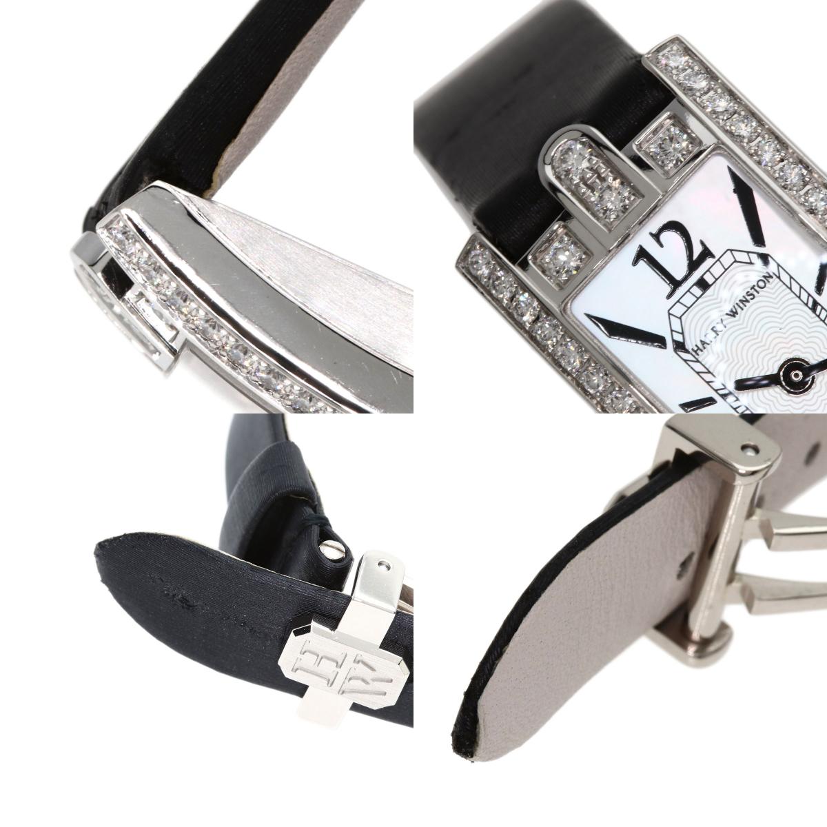 HARRY WINSTON Avenue C Mini Watches AVCQHM16WW024 K18 White Gold/Leather x Satin Ladies