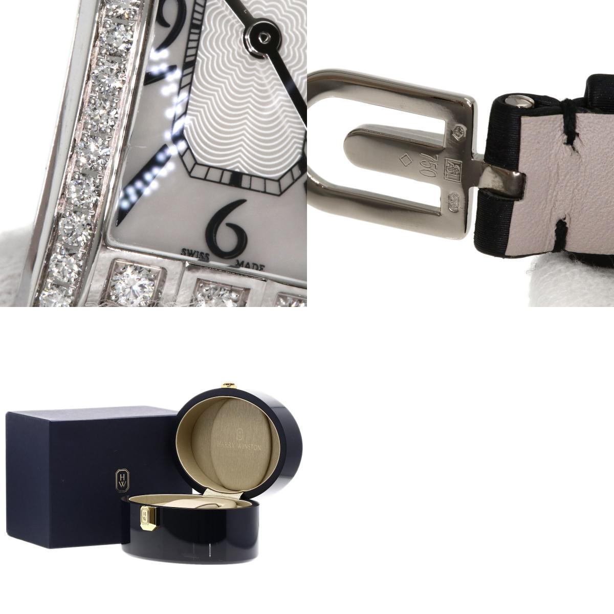 HARRY WINSTON Avenue C Mini Watches AVCQHM16WW024 K18 White Gold/Leather x Satin Ladies