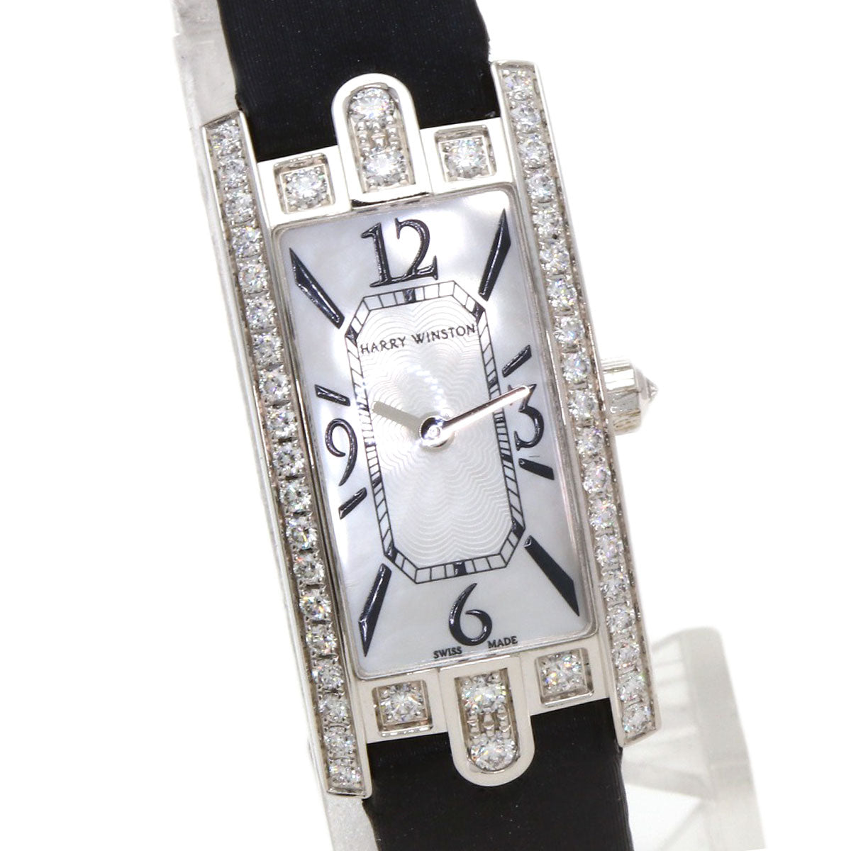 HARRY WINSTON Avenue C Mini Watches AVCQHM16WW024 K18 White Gold/Leather x Satin Ladies