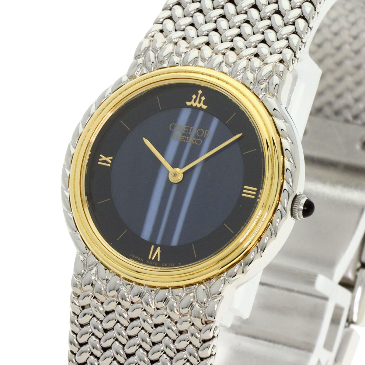 SEIKO CREDOR Round Face Blue Agate Watches 5A70-0260 Stainless Steel/Stainless Steel Ladies