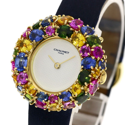 Chaumet Anneau Multi Sapphire Watches 098913 K18 Yellow Gold/Leather Ladies