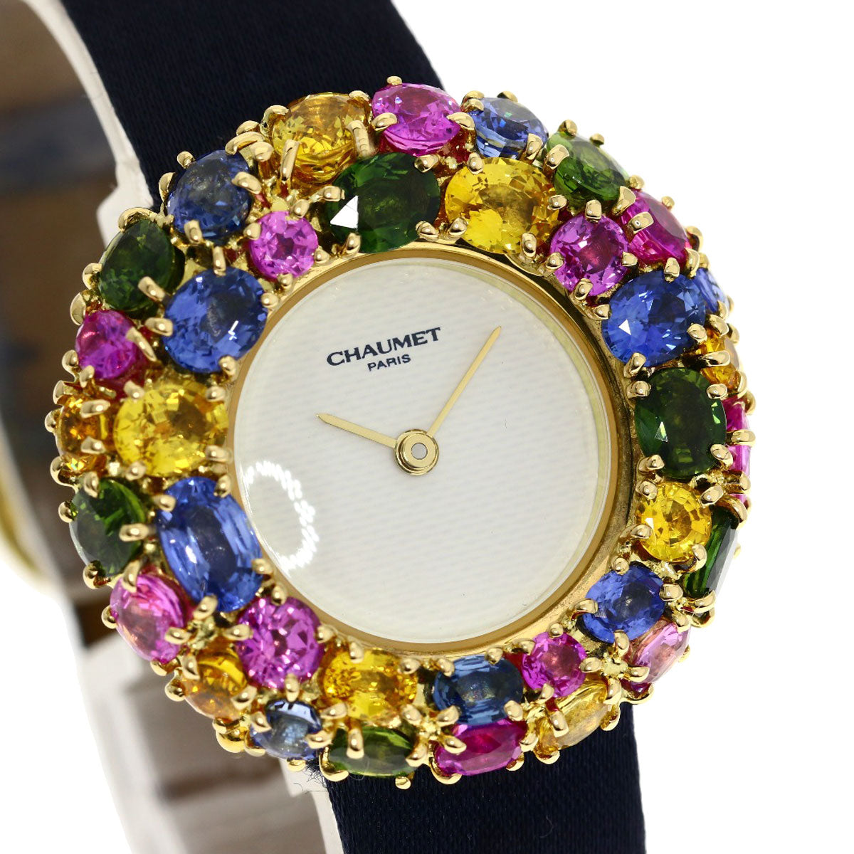Chaumet Anneau Multi Sapphire Watches 098913 K18 Yellow Gold/Leather Ladies