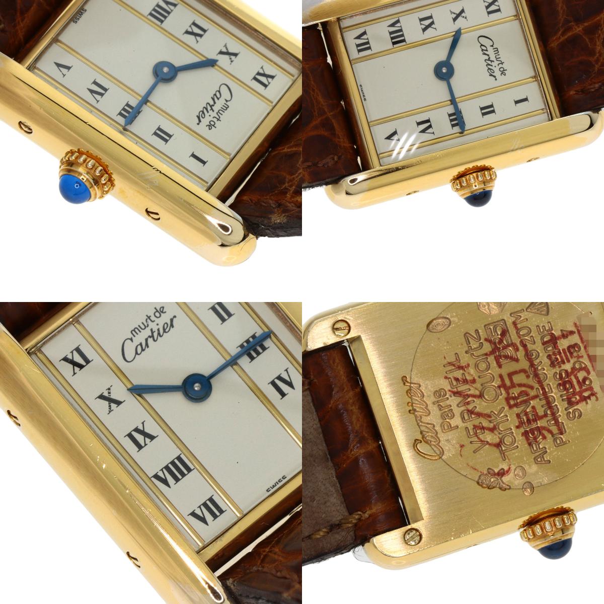 CARTIER Must tank SM Watches W1003053 Gold Plated/Leather Ladies