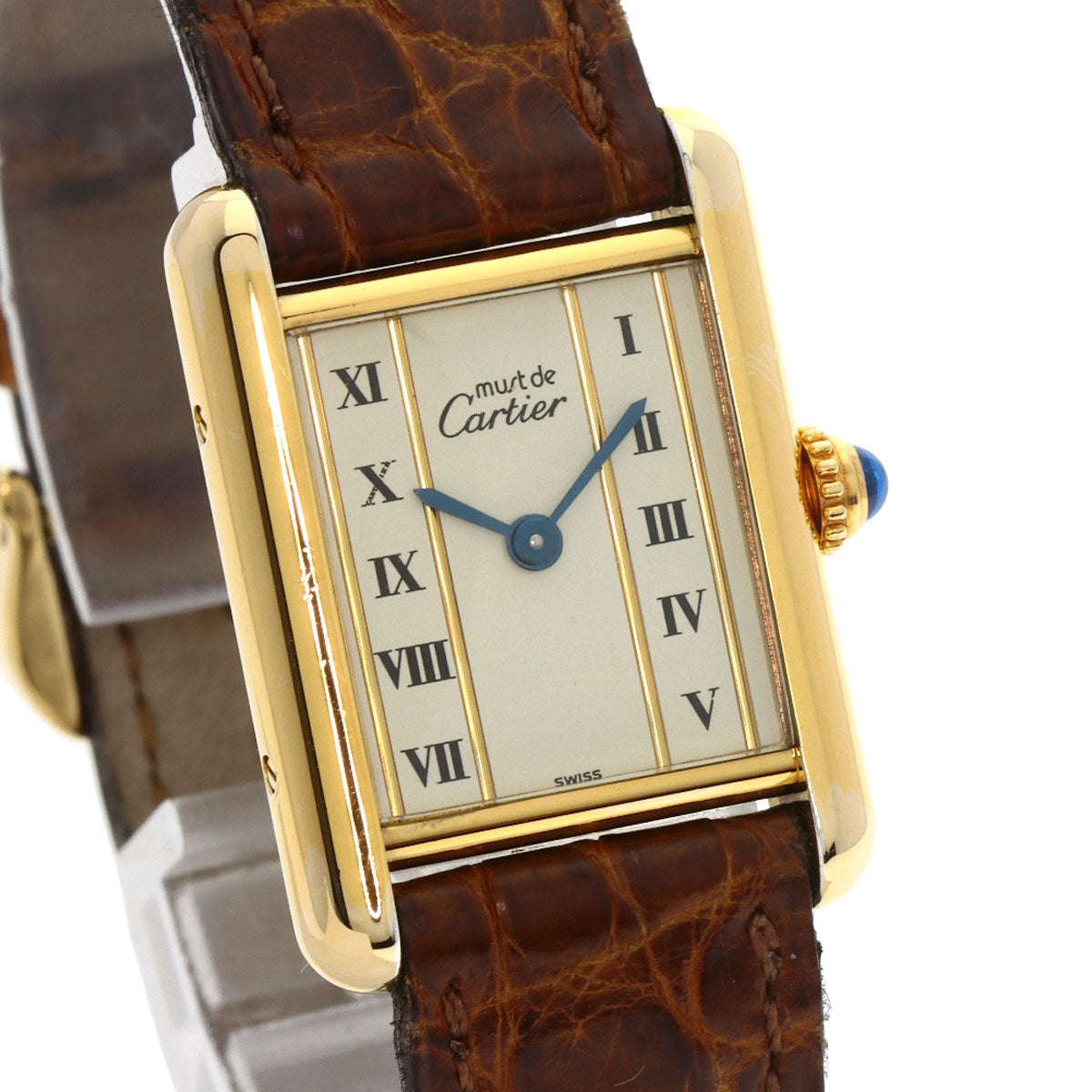 CARTIER Must tank SM Watches W1003053 Gold Plated/Leather Ladies