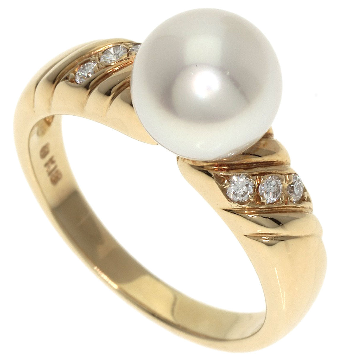 MIKIMOTO Akoya Pearl Pearl Diamond Ring K18 Yellow Gold Ladies [Used]