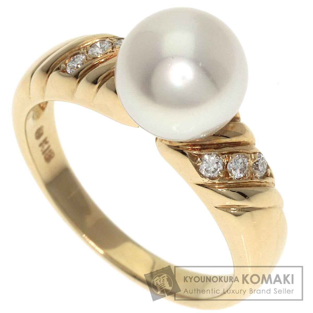 MIKIMOTO Akoya Pearl Pearl Diamond Ring K18 Yellow Gold Ladies [Used]