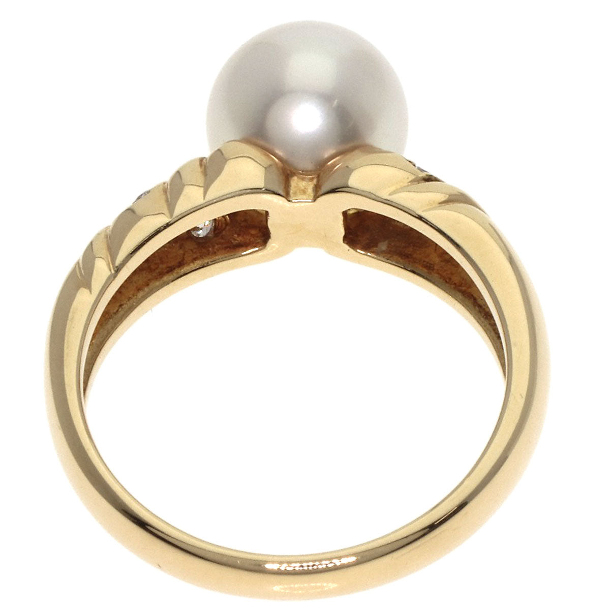 MIKIMOTO Akoya Pearl Pearl Diamond Ring K18 Yellow Gold Ladies [Used]