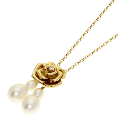 MIKIMOTO Pearl Pearl 1P Diamond Rose Motif Necklace K18 Yellow Gold Ladies [Used]
