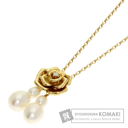 MIKIMOTO Pearl Pearl 1P Diamond Rose Motif Necklace K18 Yellow Gold Ladies [Used]