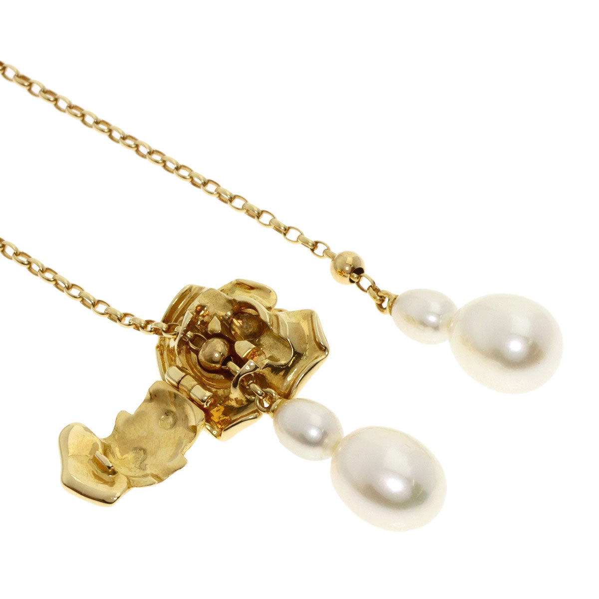 MIKIMOTO Pearl Pearl 1P Diamond Rose Motif Necklace K18 Yellow Gold Ladies [Used]