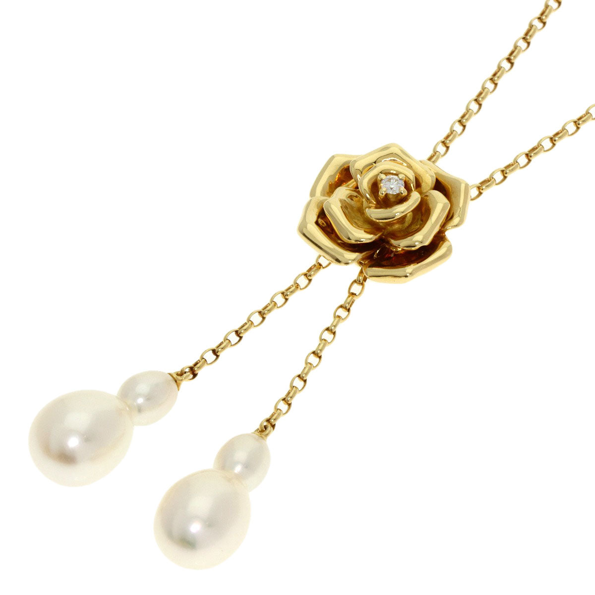 MIKIMOTO Pearl Pearl 1P Diamond Rose Motif Necklace K18 Yellow Gold Ladies [Used]