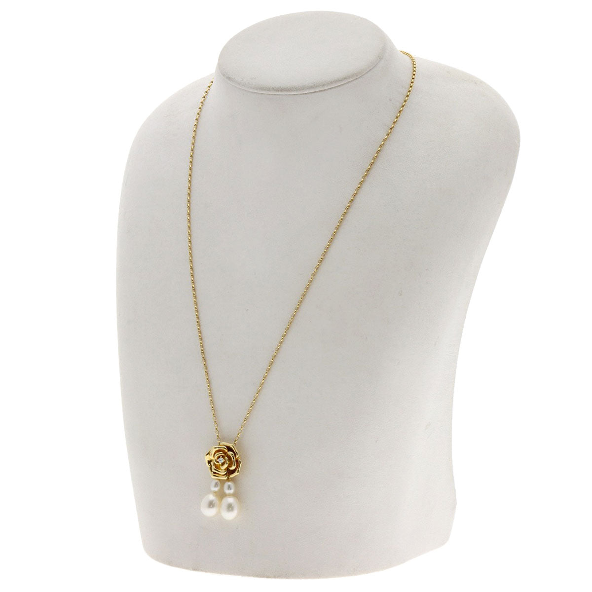 MIKIMOTO Pearl Pearl 1P Diamond Rose Motif Necklace K18 Yellow Gold Ladies [Used]