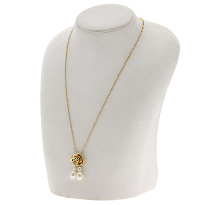 MIKIMOTO Pearl Pearl 1P Diamond Rose Motif Necklace K18 Yellow Gold Ladies [Used]