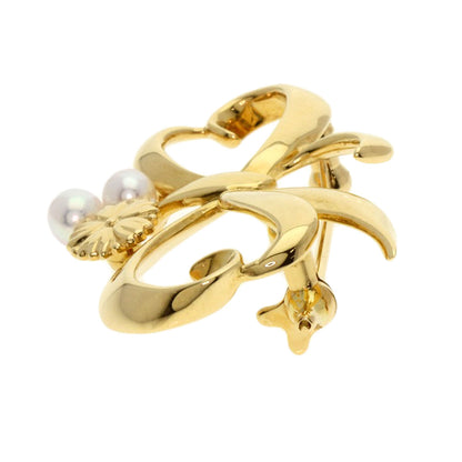 MIKIMOTO Pearl Pearl Ribbon motif Brooch K18 Yellow Gold Ladies [Used]