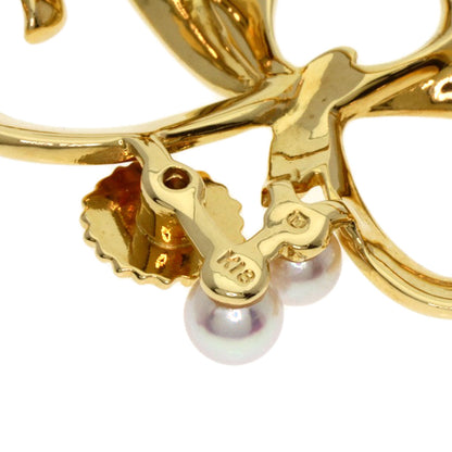 MIKIMOTO Pearl Pearl Ribbon motif Brooch K18 Yellow Gold Ladies [Used]