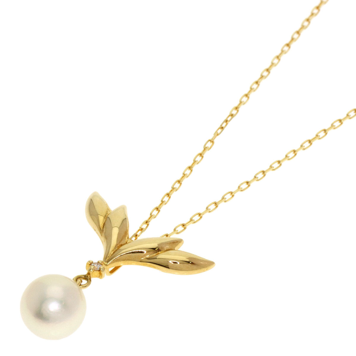 MIKIMOTO Pearl Pearl 1P Diamond Necklace K18 Yellow Gold Ladies [Used]