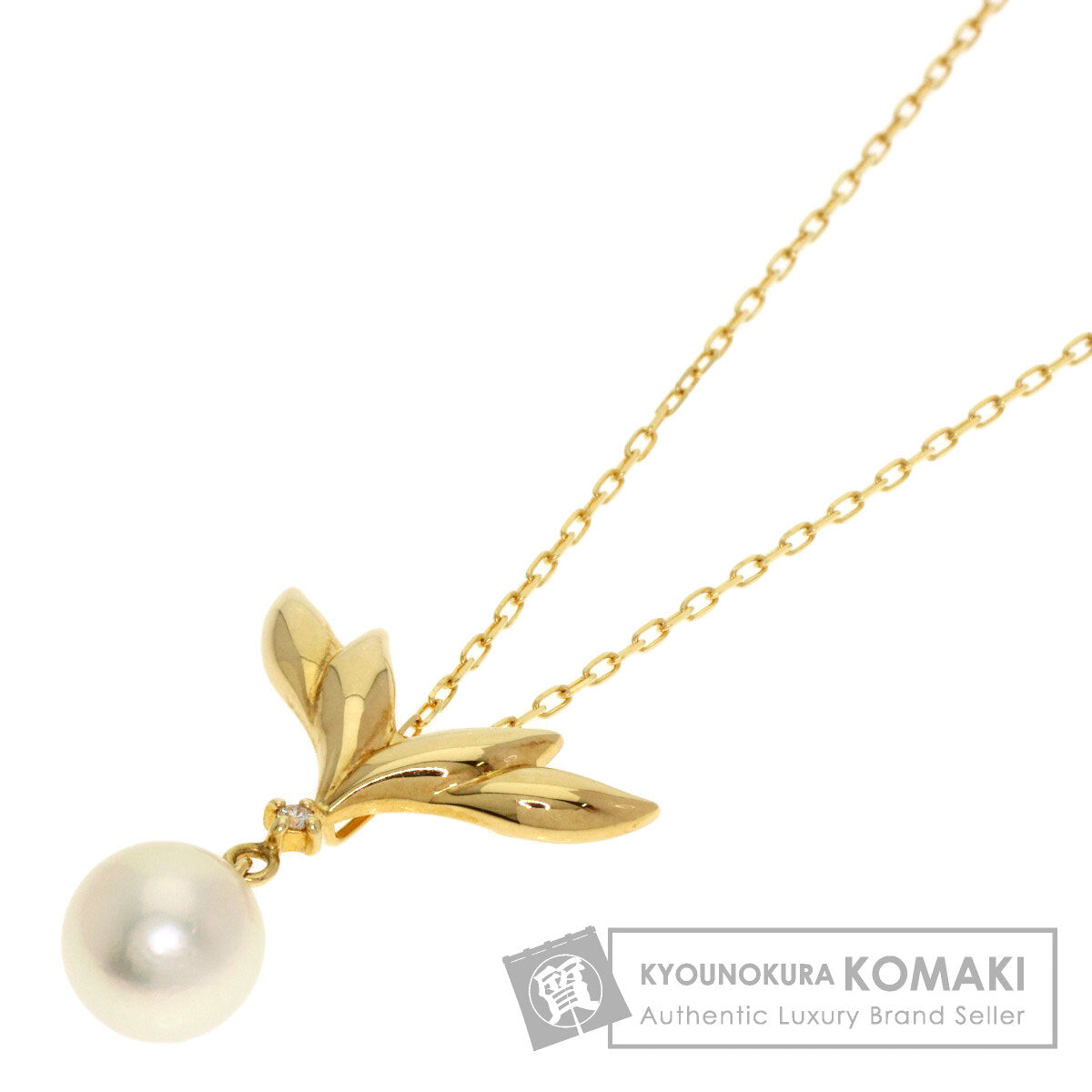 MIKIMOTO Pearl Pearl 1P Diamond Necklace K18 Yellow Gold Ladies [Used]