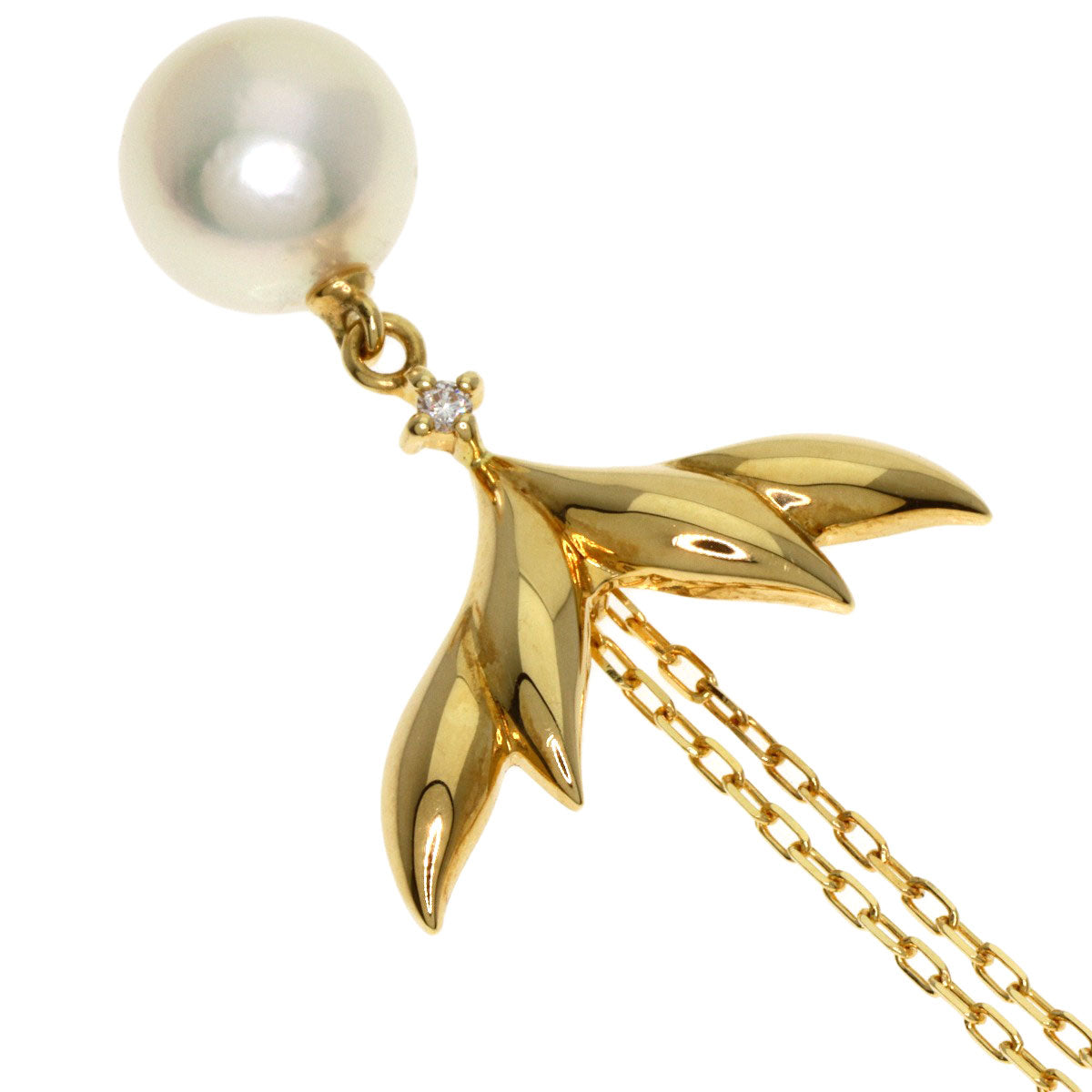 MIKIMOTO Pearl Pearl 1P Diamond Necklace K18 Yellow Gold Ladies [Used]