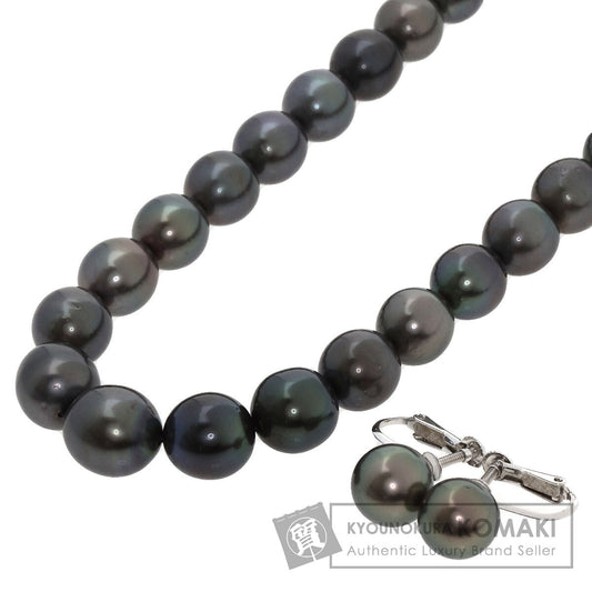 TASAKI Black Pearl Pearl Earring 2-piece set Necklace K14 White Gold Ladies [Used]