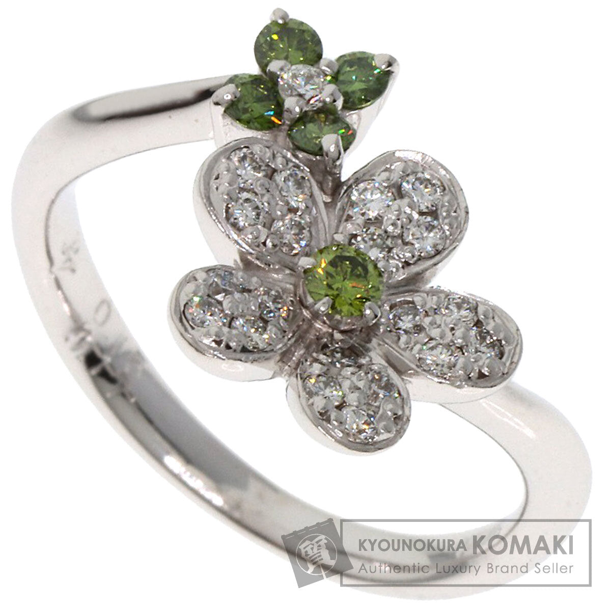 Ponte Vecchio Flower motif Diamond Ring K18 White Gold Ladies [Used]