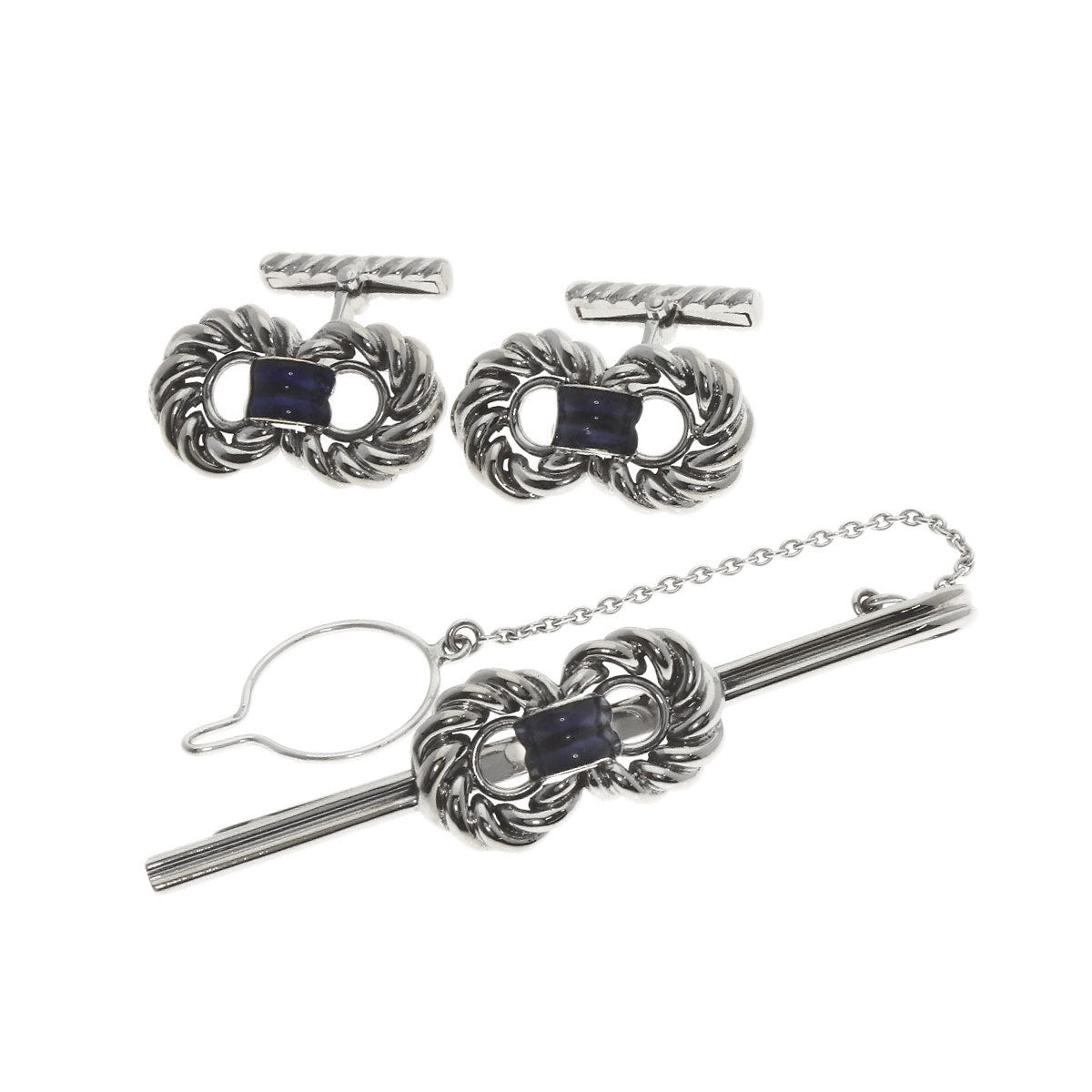 Chaumet Enamel Tie Pin Cufflinks Set Tie pin K18 White Gold mens [Used]