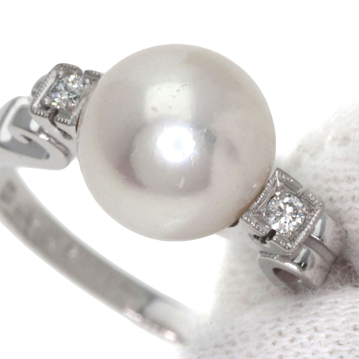 MIKIMOTO Pearl Pearl Diamond Ring K14 White Gold Ladies [Used]