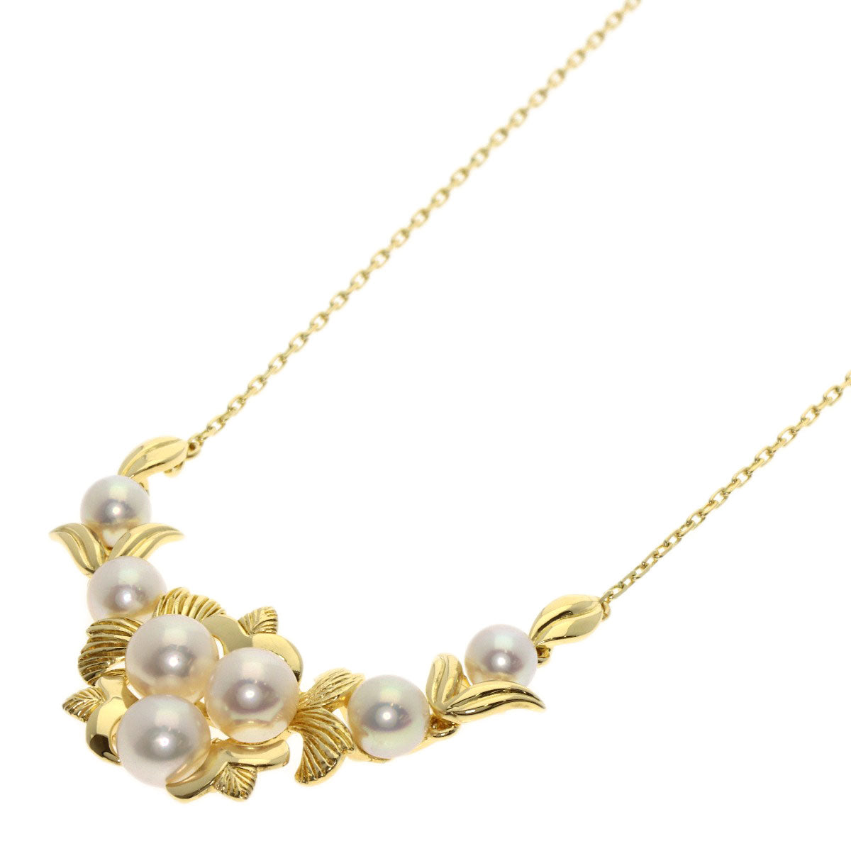 MIKIMOTO Leaf motif Pearl Pearl Necklace K18 Yellow Gold Ladies [Used]