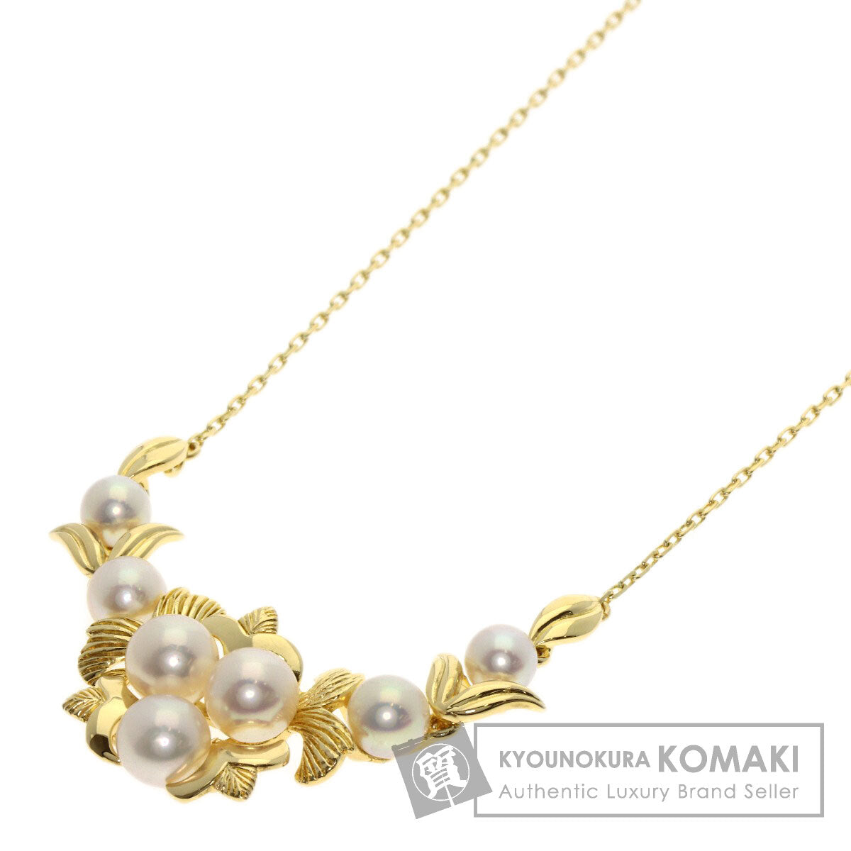 MIKIMOTO Leaf motif Pearl Pearl Necklace K18 Yellow Gold Ladies [Used]